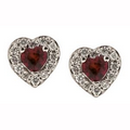 Heart Shaped Garnet and Diamond Stud Earrings in 10K White Gold (0.10 CT. T.W.)